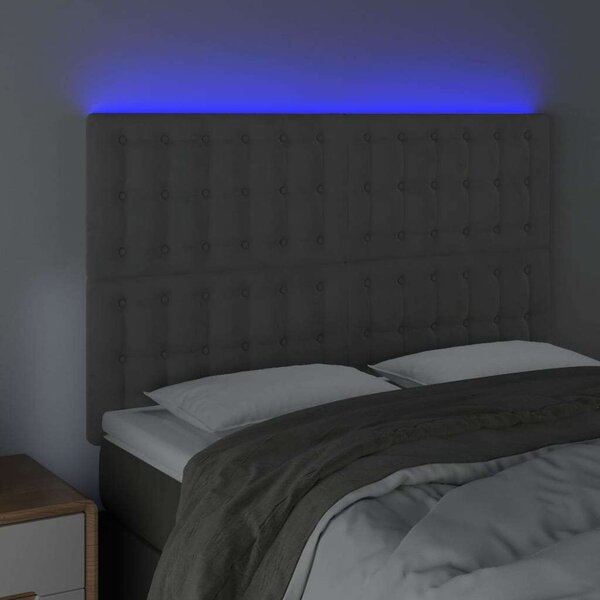 Világosszürke bársony led-es fejtámla 144x5x118/128 cm