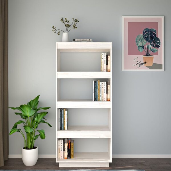 Fehér tömör fenyőfa könyvszekrény/térelválasztó 60x35x135 cm