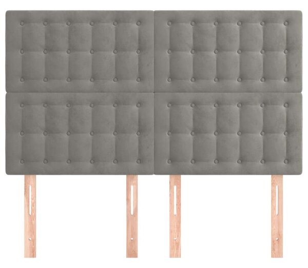 VIDAXL - Ágyfejtámla - Bársony - Világos Szürke - 4 db - 144cm
