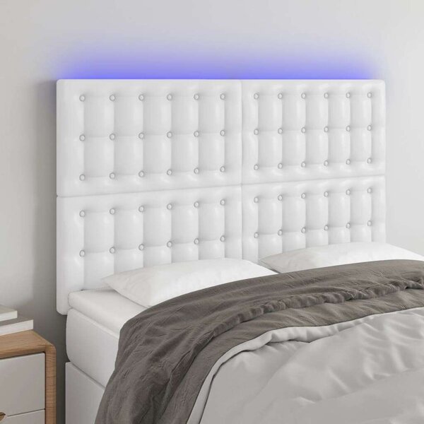 Fehér műbőr led-es fejtámla 144x5x118/128 cm