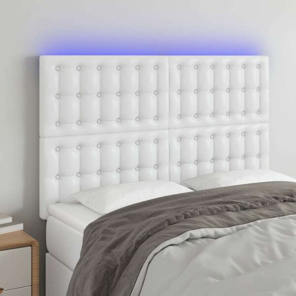 Fehér műbőr led-es fejtámla 144x5x118/128 cm