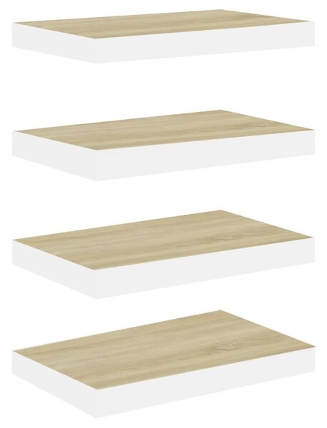 4 db tölgyszínű és fehér MDF lebegő fali polc 40 x 23 x 3,8 cm