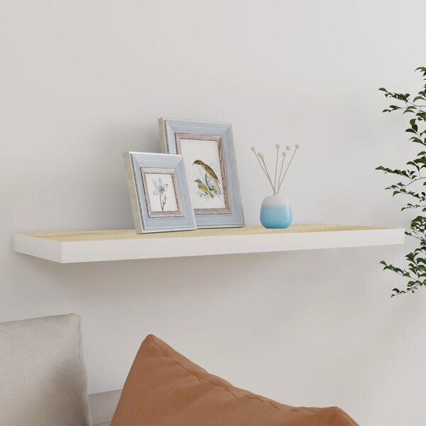 Tölgyszínű és fehér MDF lebegő fali polc 80 x 23,5 x 3,8 cm
