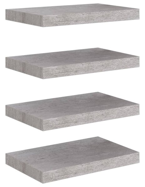 4 db betonszürke MDF lebegő fali polc 40 x 23 x 3,8 cm
