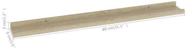 2 db sonoma tölgyfa fali polc 80 x 9 x 3 cm