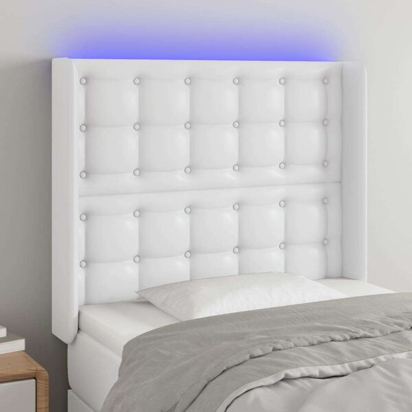 LED-es Fejtámla - Fehér Műbőr - 93x16x118/128cm