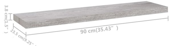 Betonszürke MDF lebegő fali polc 90 x 23,5 x 3,8 cm