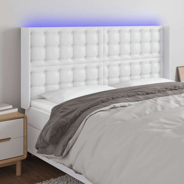 Fehér műbőr led-es fejtámla 147x16x118/128 cm