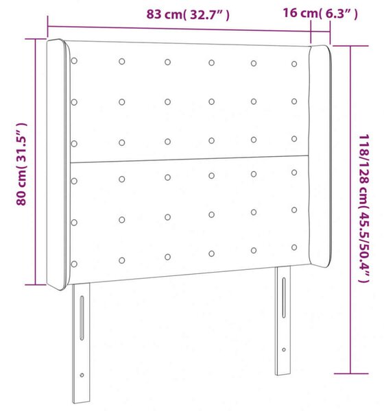 Világosszürke bársony led-es fejtámla 83x16x118/128 cm
