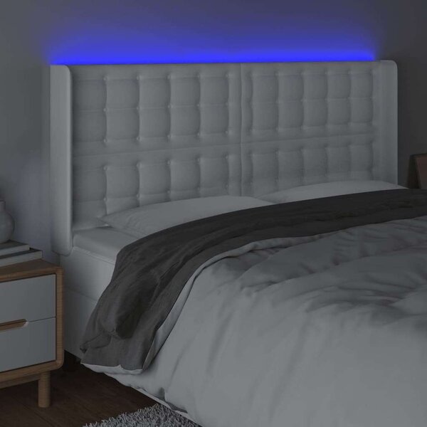 Fehér műbőr led-es fejtámla 147x16x118/128 cm