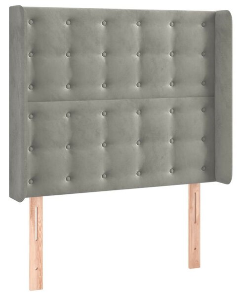 Világosszürke bársony led-es fejtámla 83x16x118/128 cm