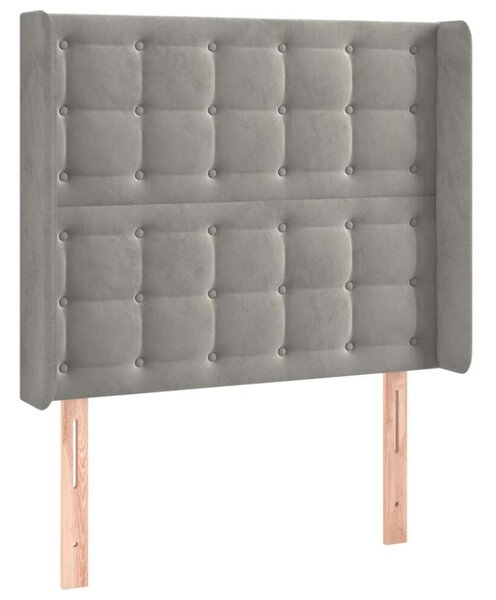 Világosszürke bársony led-es fejtámla 83x16x118/128 cm
