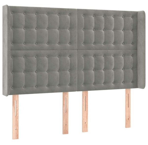 Világosszürke bársony led-es fejtámla 147x16x118/128 cm