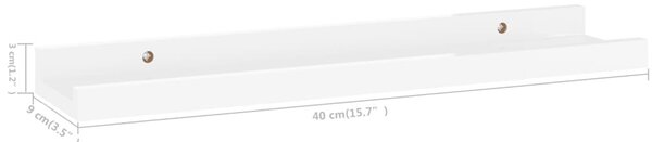 2 db magasfényű fehér fali polc 40 x 9 x 3 cm
