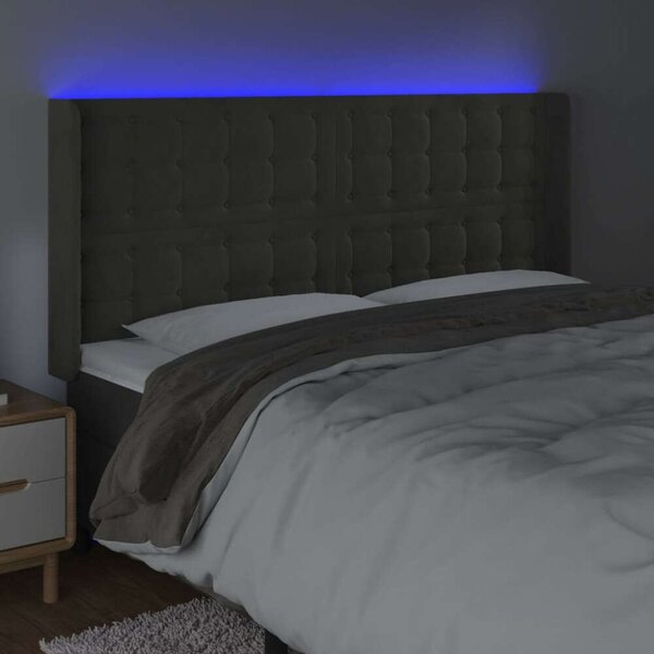 Bársony LED Fejtámla - Sötétszürke - 203x16x118/128cm