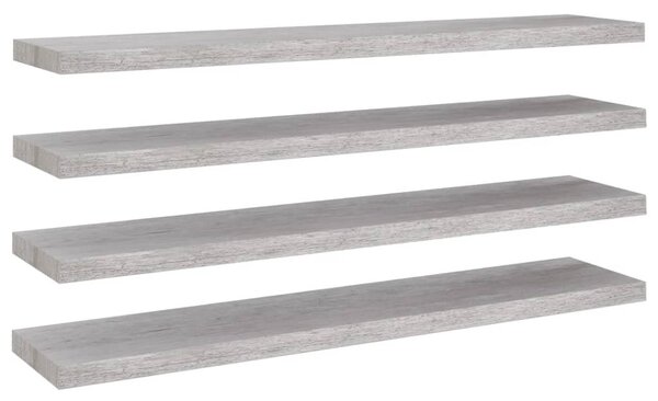 4 db betonszürke MDF lebegő fali polc 120 x 23,5 x 3,8 cm