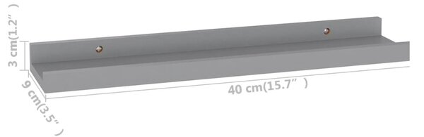4 db szürke fali polc 40 x 9 x 3 cm