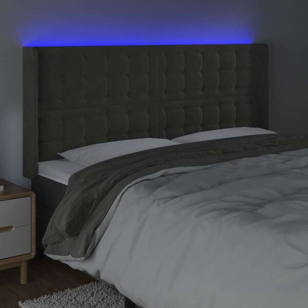 Bársony LED Fejtámla - Sötétszürke - 203x16x118/128cm