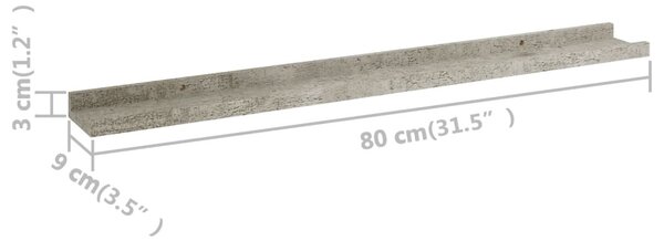 4 db betonszürke fali polc 80 x 9 x 3 cm