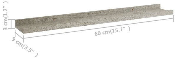 4 db betonszürke fali polc 40 x 9 x 3 cm