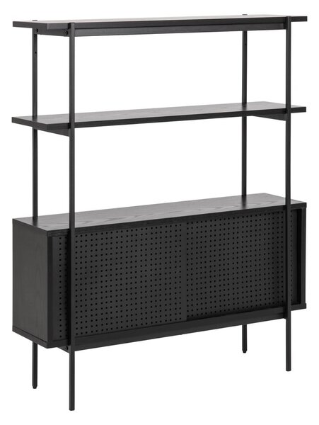 Fekete könyvespolc tolóajtóval kőrisfa dekorral 94x114 cm Angus – Actona