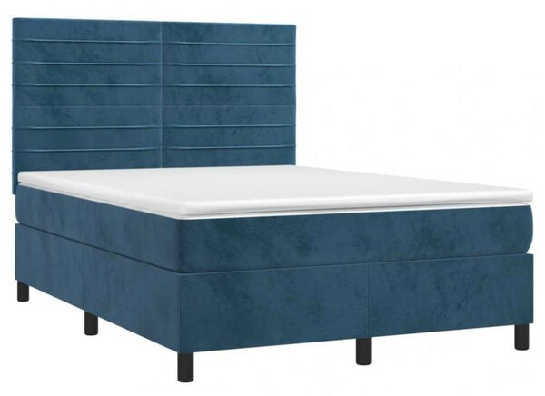 VidaXL sötétkék bársony rugós ágy matraccal 140x190 cm