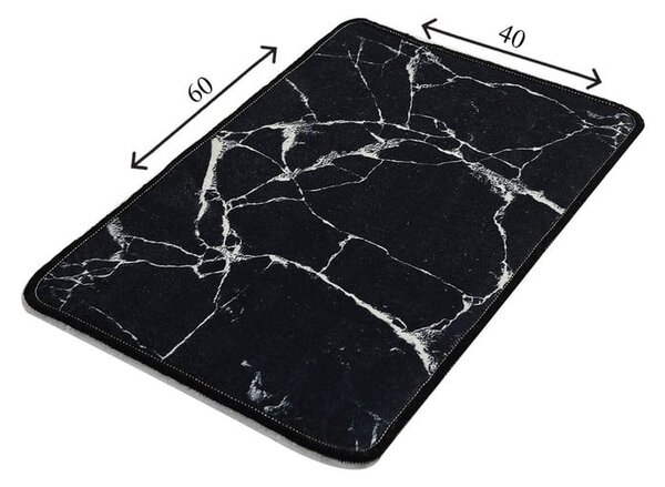 Marble fekete-fehér márványmintás fürdőszobai kilépő, 60 x 40 cm - Foutastic