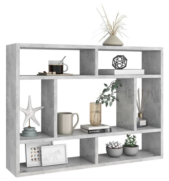 Betonszürke szerelt fa fali polc 75 x 16 x 55 cm