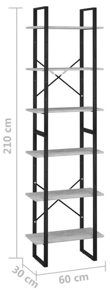 Betonszürke szerelt fa tárolópolc 60 x 30 x 210 cm