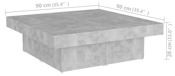 Betonszürke szerelt fa dohányzóasztal 90 x 90 x 28 cm
