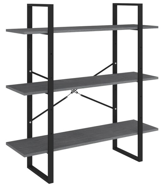 Háromszintes szürke tömör fenyőfa könyvszekrény 100x30x105 cm