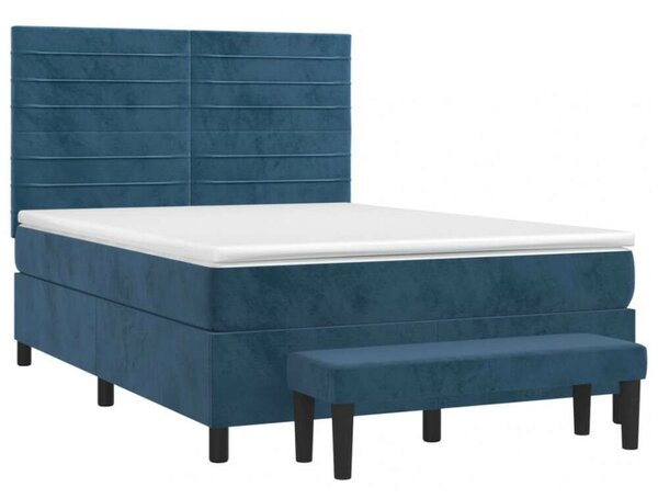 VidaXL sötétkék bársony rugós ágy matraccal 140x190 cm