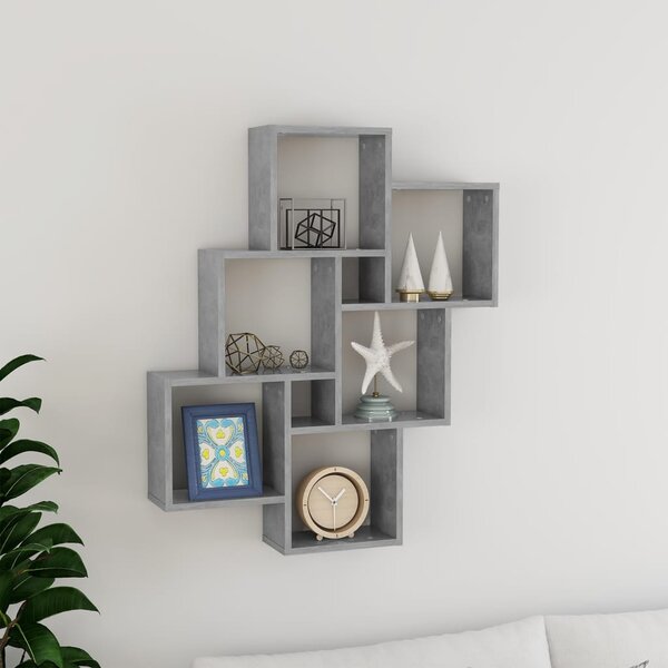 Betonszürke szerelt fa négyszögű fali polc 78 x 15 x 93 cm