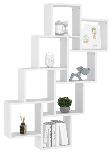 Fehér szerelt fa négyszögű fali polc 90 x 15 x 119 cm