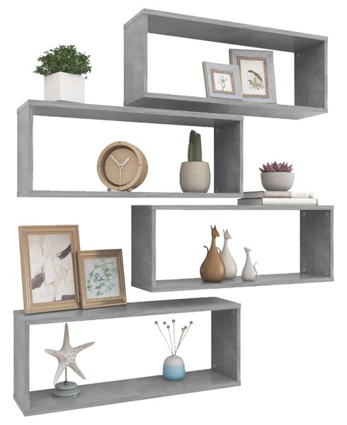 4 db betonszürke szerelt fa négyszögű fali polc 60 x 15 x 23 cm