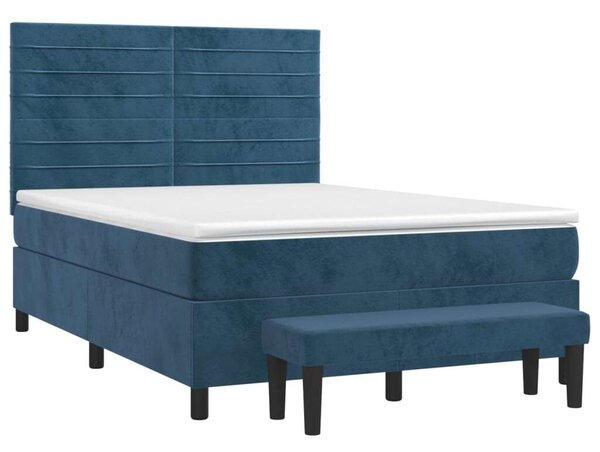 VidaXL sötétkék bársony rugós ágy matraccal 140x190 cm