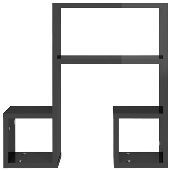 2 db magasfényű szürke szerelt fa fali polc 50 x 15 x 50 cm
