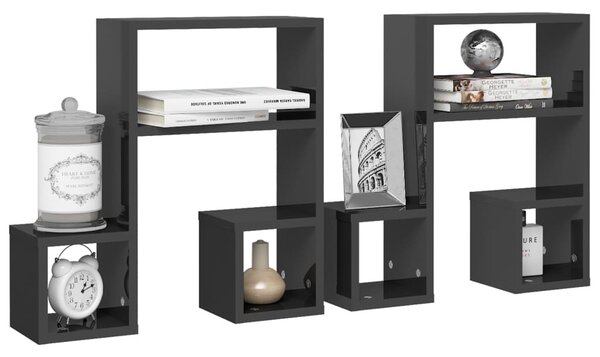 2 db magasfényű szürke szerelt fa fali polc 50 x 15 x 50 cm