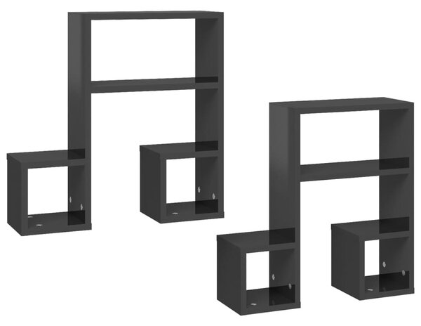 2 db magasfényű szürke szerelt fa fali polc 50 x 15 x 50 cm