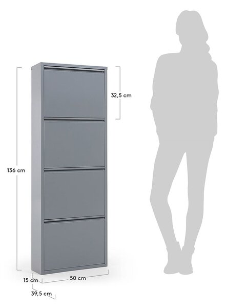 Világosszürke fém billenő ajtós cipőtartó 50x136x15 cm Ode – Kave Home
