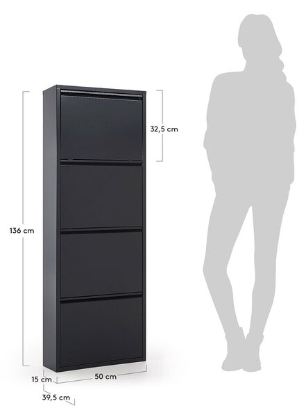 Antracitszürke fém billenő ajtós cipőtartó 50x136x15 cm Ode – Kave Home
