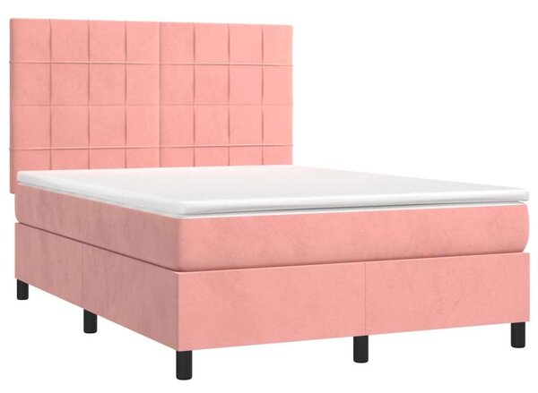 VidaXL rózsaszín bársony rugós és LED-es ágy matraccal 140x190 cm