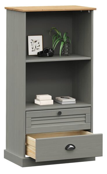 VIGO szürke tömör fenyőfa könyvespolc 60x35x114,5 cm