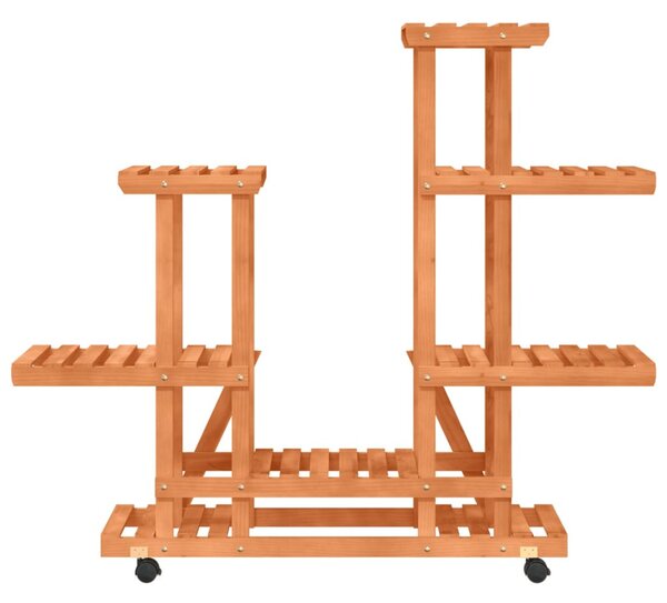 Tömör fenyőfa virágtartó állvány kerekekkel 95 x 25 x 101 cm