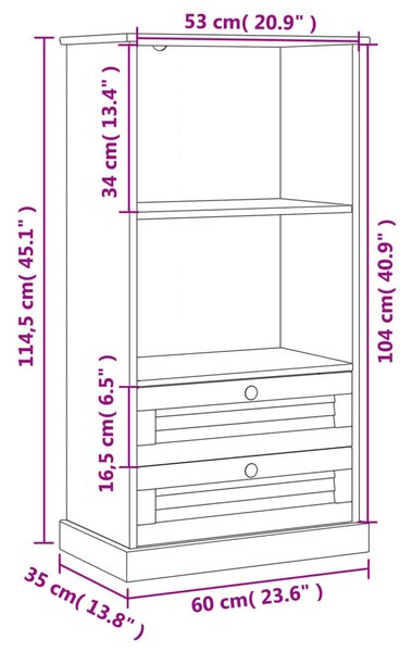 VIGO tömör fenyőfa könyvespolc 60x35x114,5 cm
