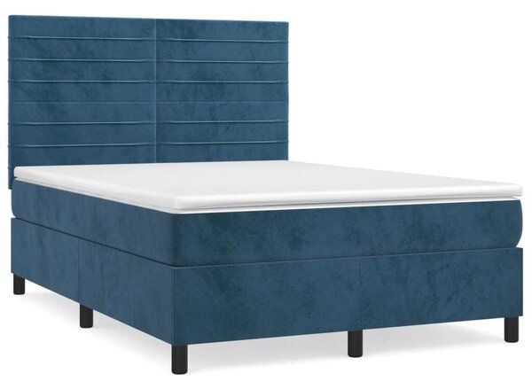 VidaXL sötétkék bársony rugós ágy matraccal 140x190 cm