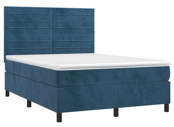 VidaXL sötétkék bársony rugós ágy matraccal 140x190 cm