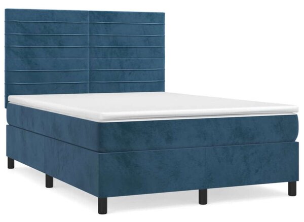 VidaXL sötétkék bársony rugós ágy matraccal 140x190 cm
