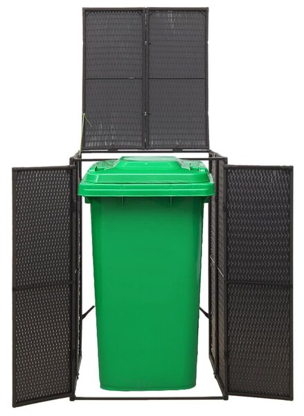 Fekete polyrattan kerekes kukatároló fészer 70 x 80 x 117 cm