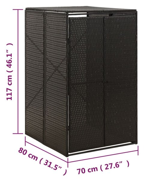 Fekete polyrattan kerekes kukatároló fészer 70 x 80 x 117 cm